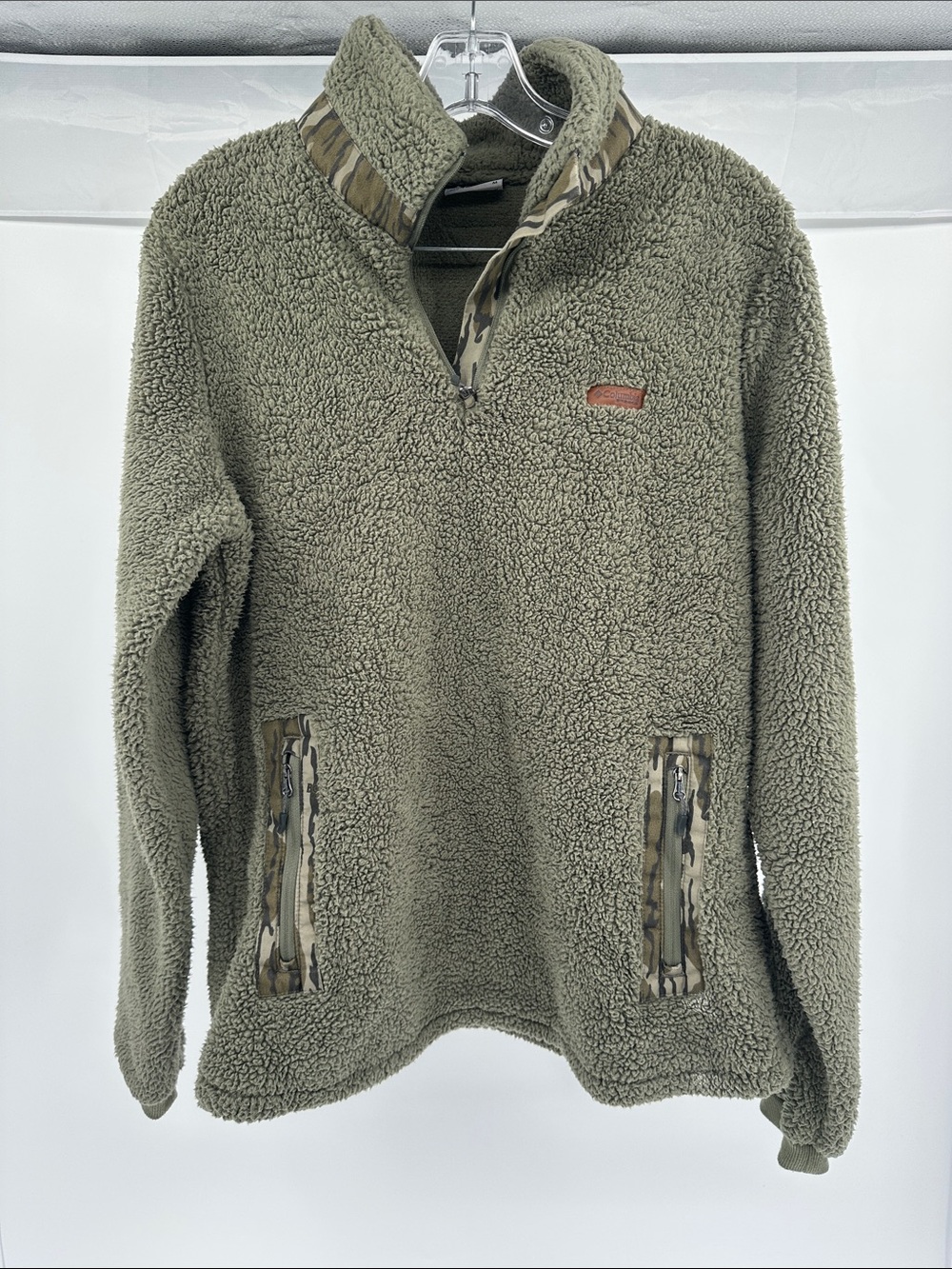Columbia Olive Green Sherpa Half-Zip Pullover with Camo Trim